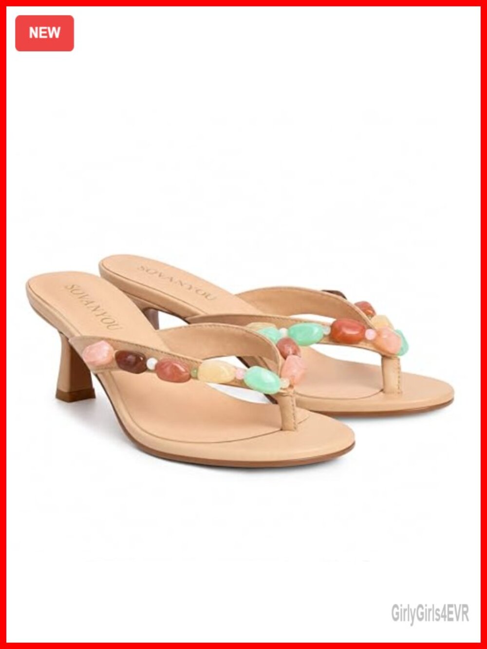Jeweled Kitten Heel Thong Sandals Slip On Beaded Flip Flops Party Dressy